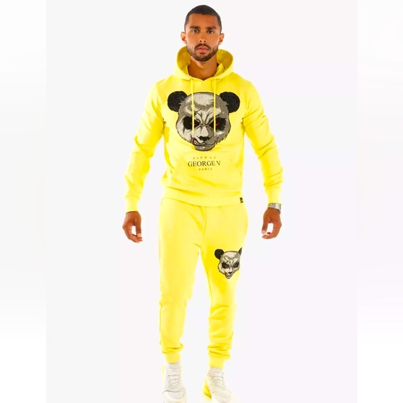 Avenue George V Paris Men's Yellow Tracksuit jogging Crystal Teddy Hoodie 3XL